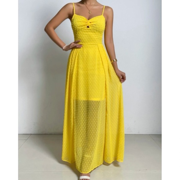 Luxe Swiss dot front tie backless wrap cami maxi dress - Picture 10 of 14